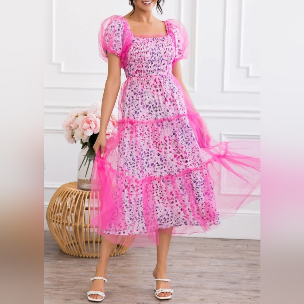 Neesee Pink Mesh Overlay Modest Dress Size M New With Tag